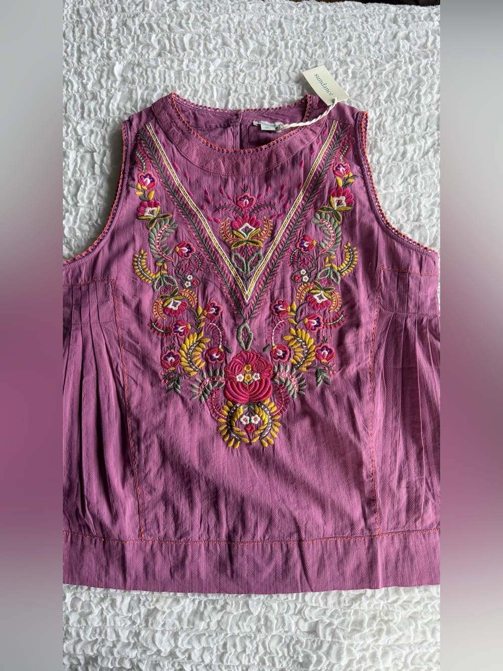 Sundance Embroidered Sleeveless Top Boho Floral Pink NWT Large - Picture 3 of 8